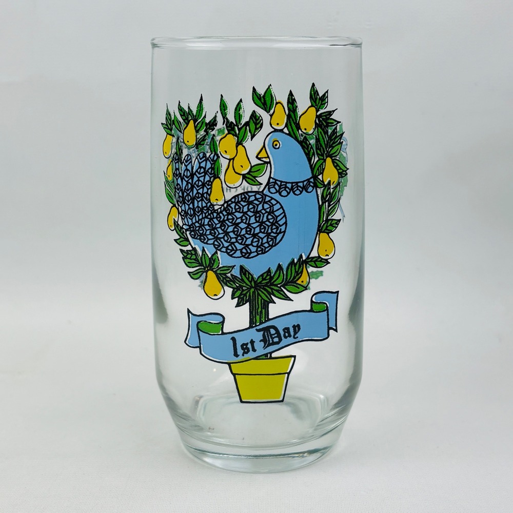 Vtg 12 Days of Christmas 1st Day Partridge In A Pear Tree Drinking Glass Tumbler